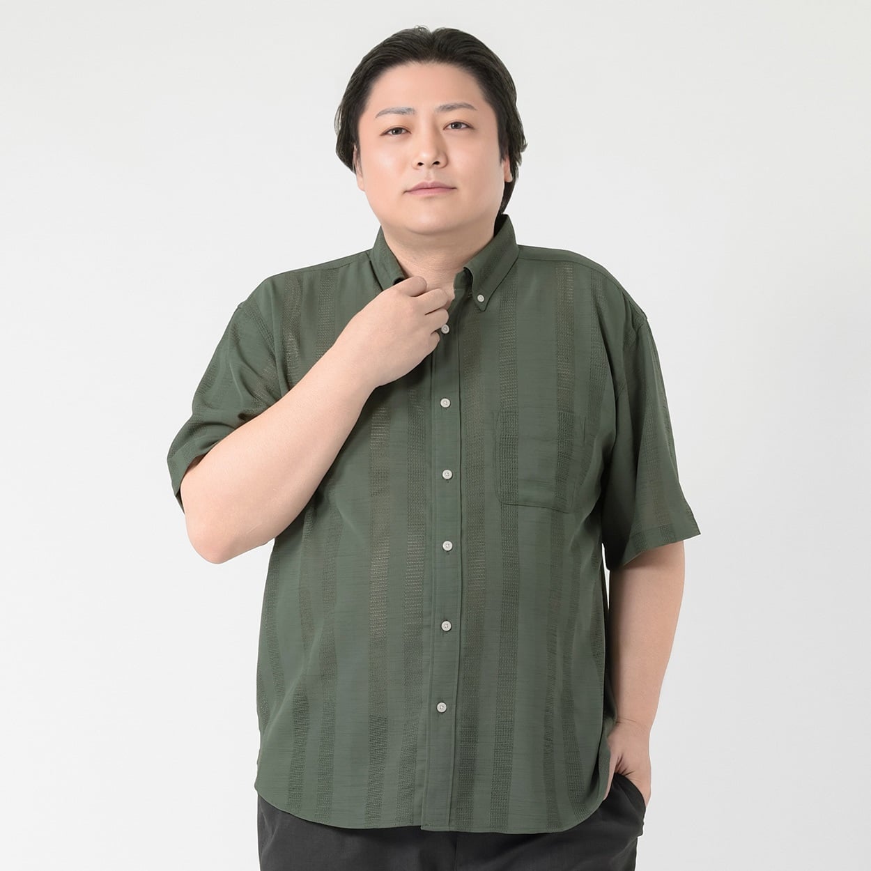 部分アキハボタンダウンシャツ メンズ GREATESS(グレイテス)(コイミドリ-4L)