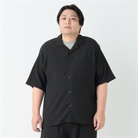 大きいサイズ 楊柳オープンシャツ メンズ GREATESS(グレイテス)(クロ-2L)