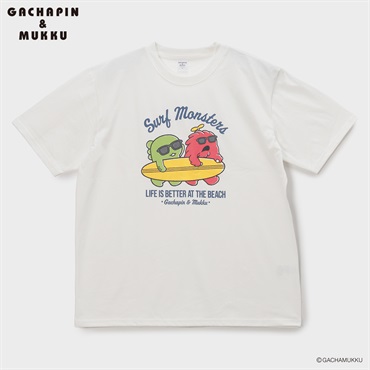 大きいサイズ ガチャピン ムックプリント半袖Tシャツ メンズ GREATESS(グレイテス)(シロ-3L)