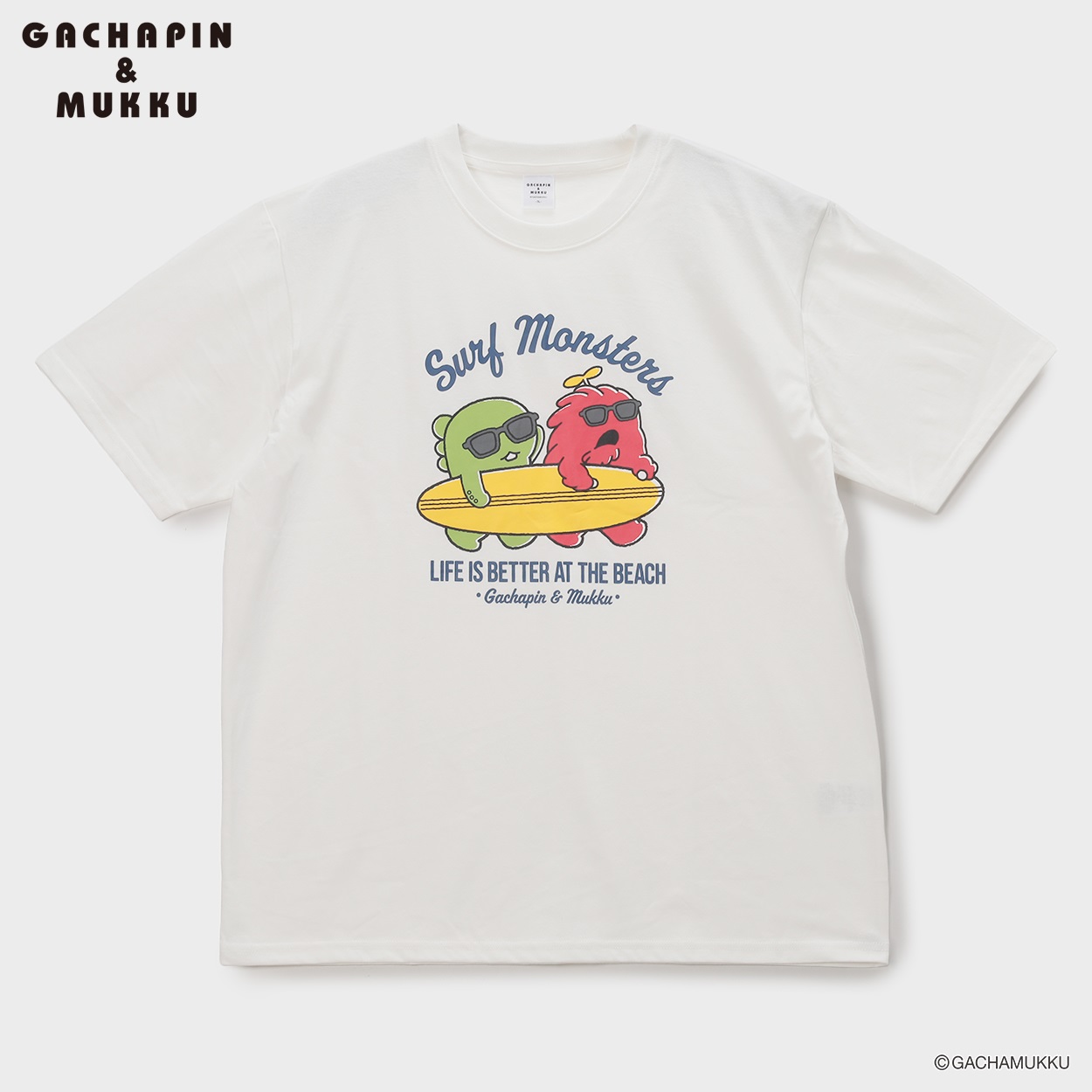 大きいサイズ ガチャピン ムックプリント半袖Tシャツ メンズ GREATESS(グレイテス)(シロ-4L)