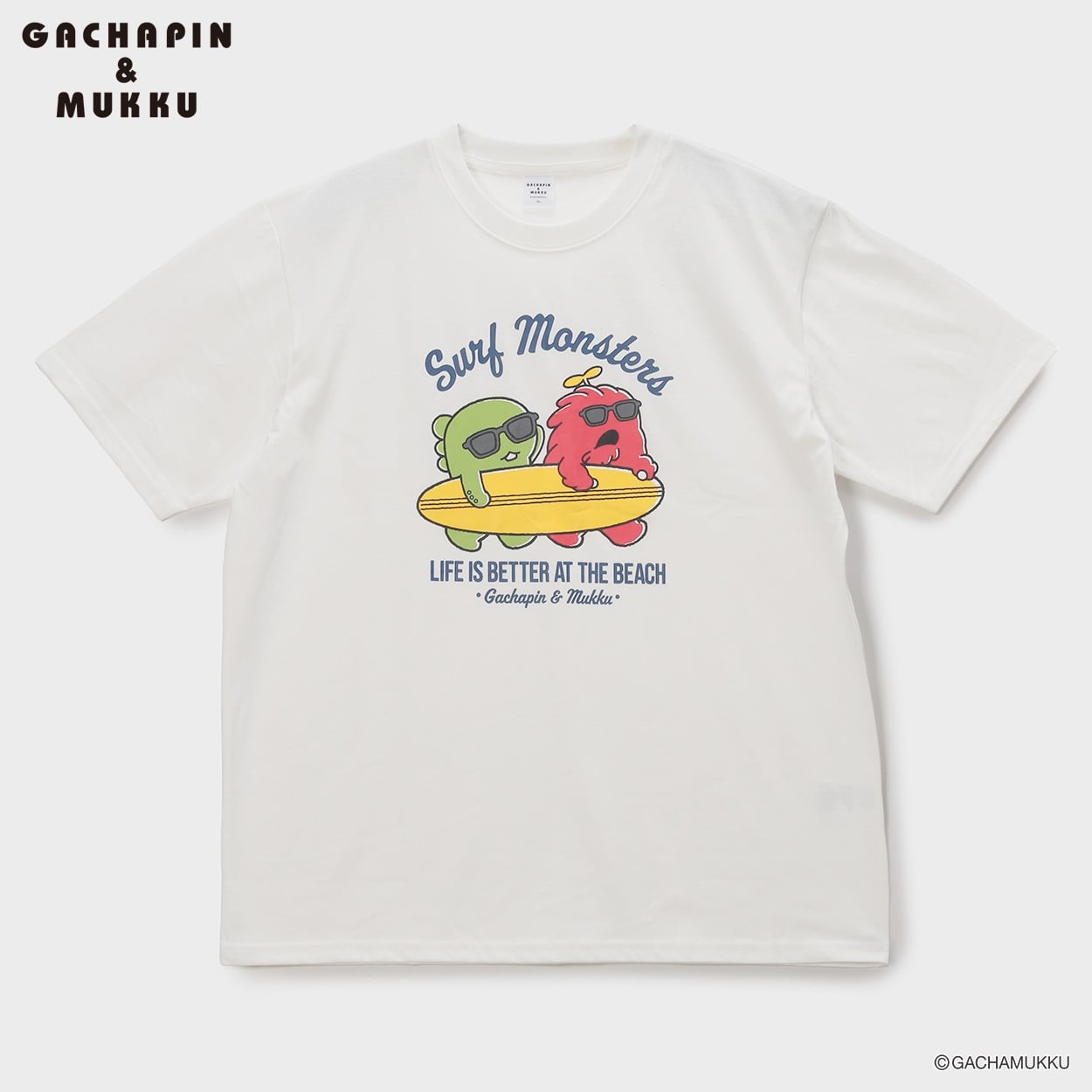 大きいサイズ ガチャピン ムックプリント半袖Tシャツ メンズ GREATESS(グレイテス)(シロ-5L)
