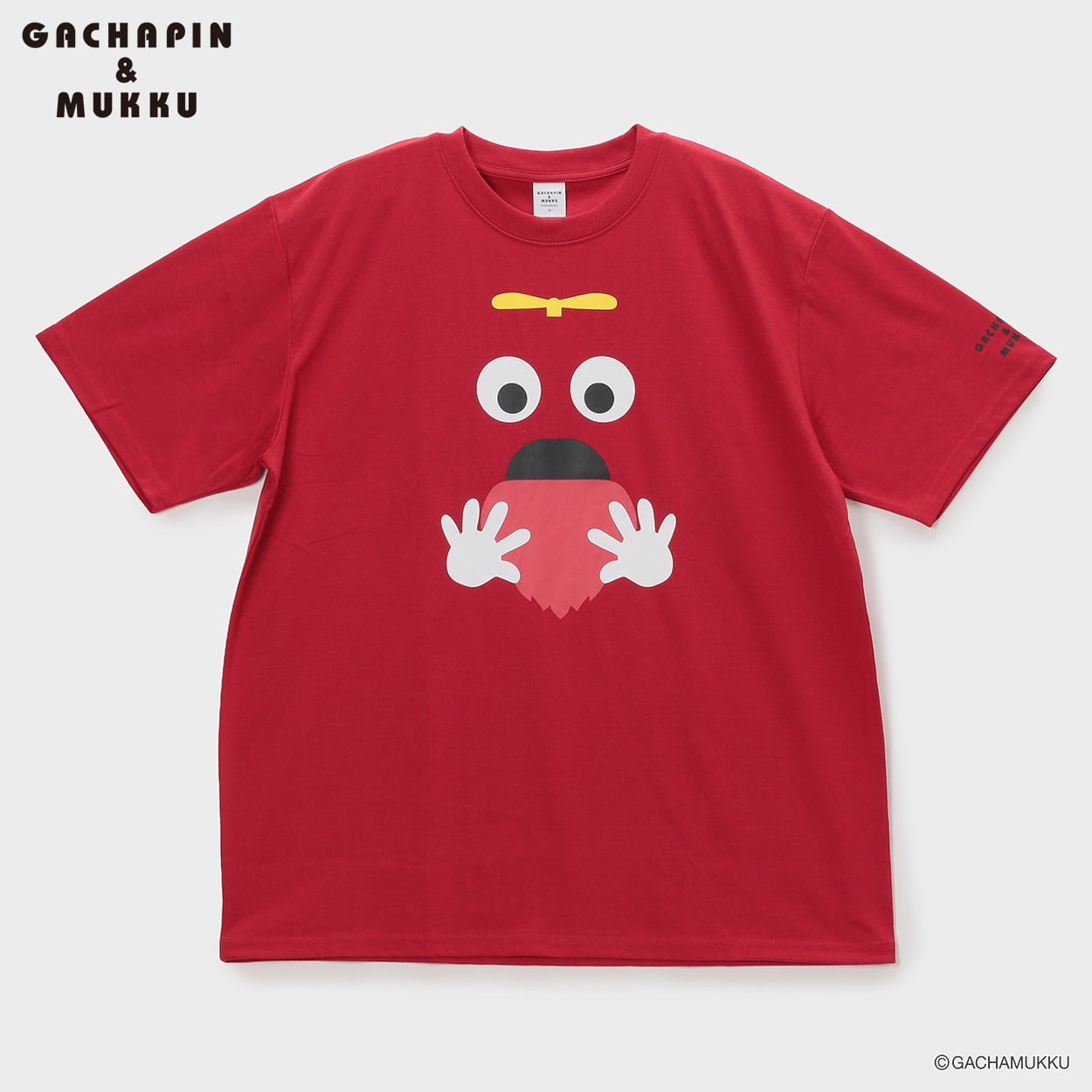 大きいサイズ ガチャピン ムックプリント半袖Tシャツ メンズ GREATESS(グレイテス)(アカ-5L)