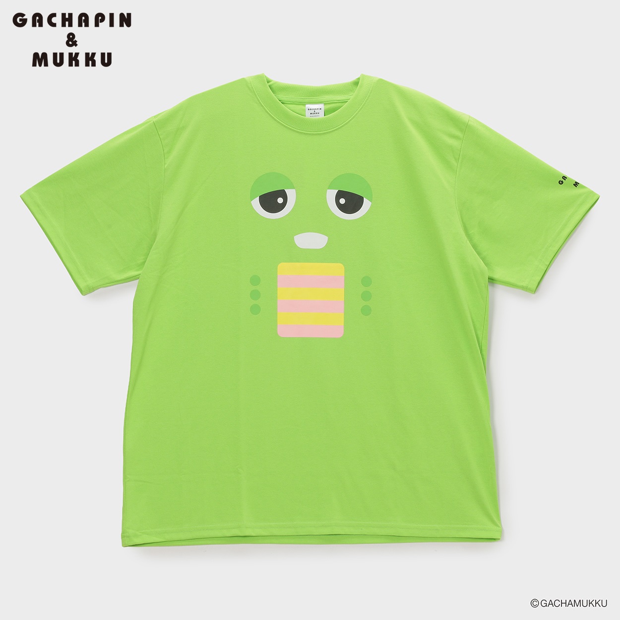 大きいサイズ ガチャピン ムックプリント半袖Tシャツ メンズ GREATESS(グレイテス)(ミドリ-4L)