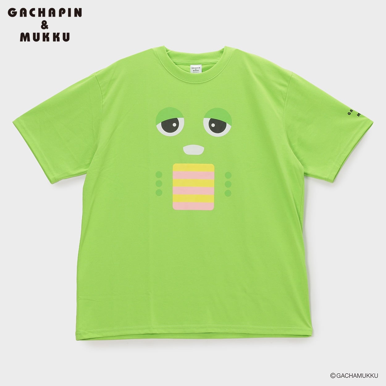 大きいサイズ ガチャピン ムックプリント半袖Tシャツ メンズ GREATESS(グレイテス)(ミドリ-5L)