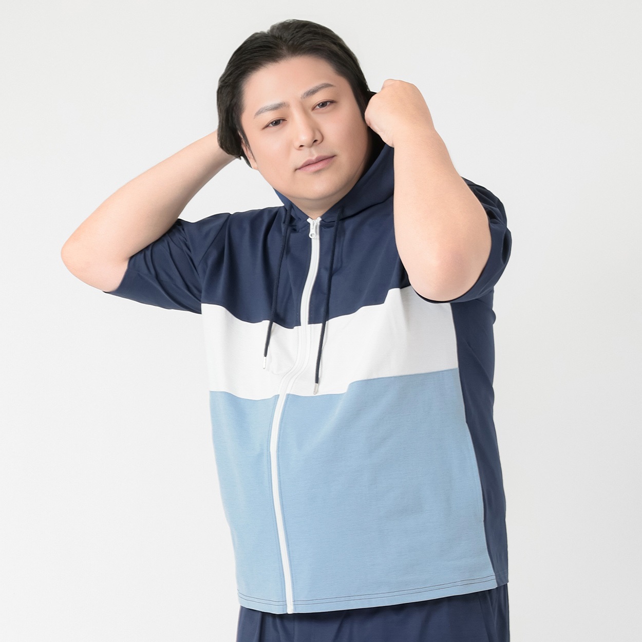 大きいサイズ 半袖SOLOTEX切替パーカ メンズ GREATESS(グレイテス)(コイアオ-4L)