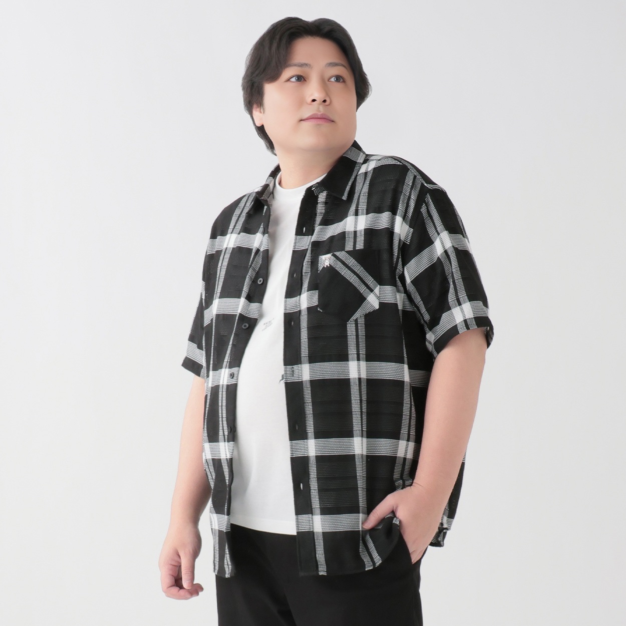 大きいサイズ MACBETH 半袖パナマシャツ メンズ GREATESS(グレイテス)(クロ-2L)