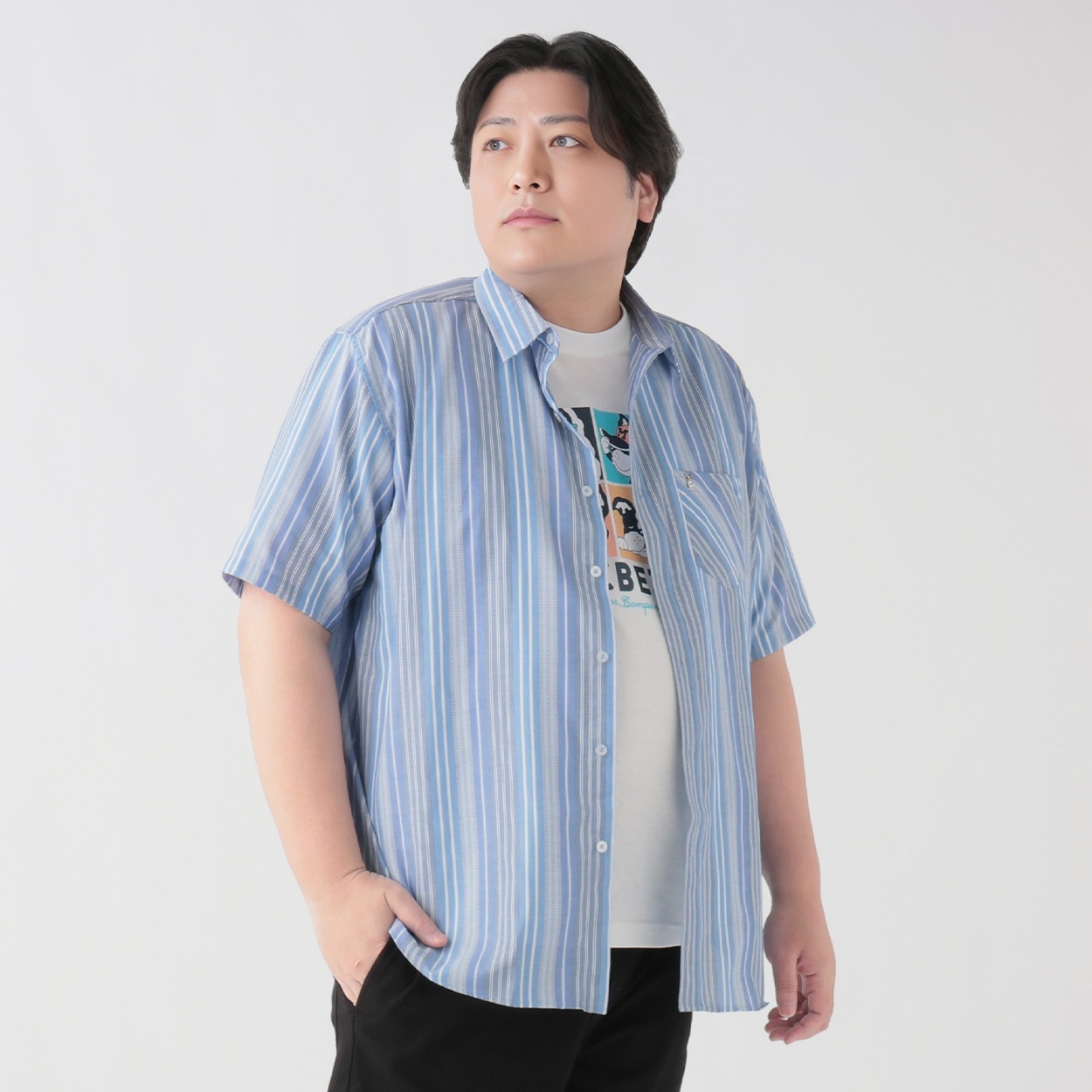 大きいサイズ MACBETH 半袖パナマシャツ メンズ GREATESS(グレイテス)(ウスアオ-5L)