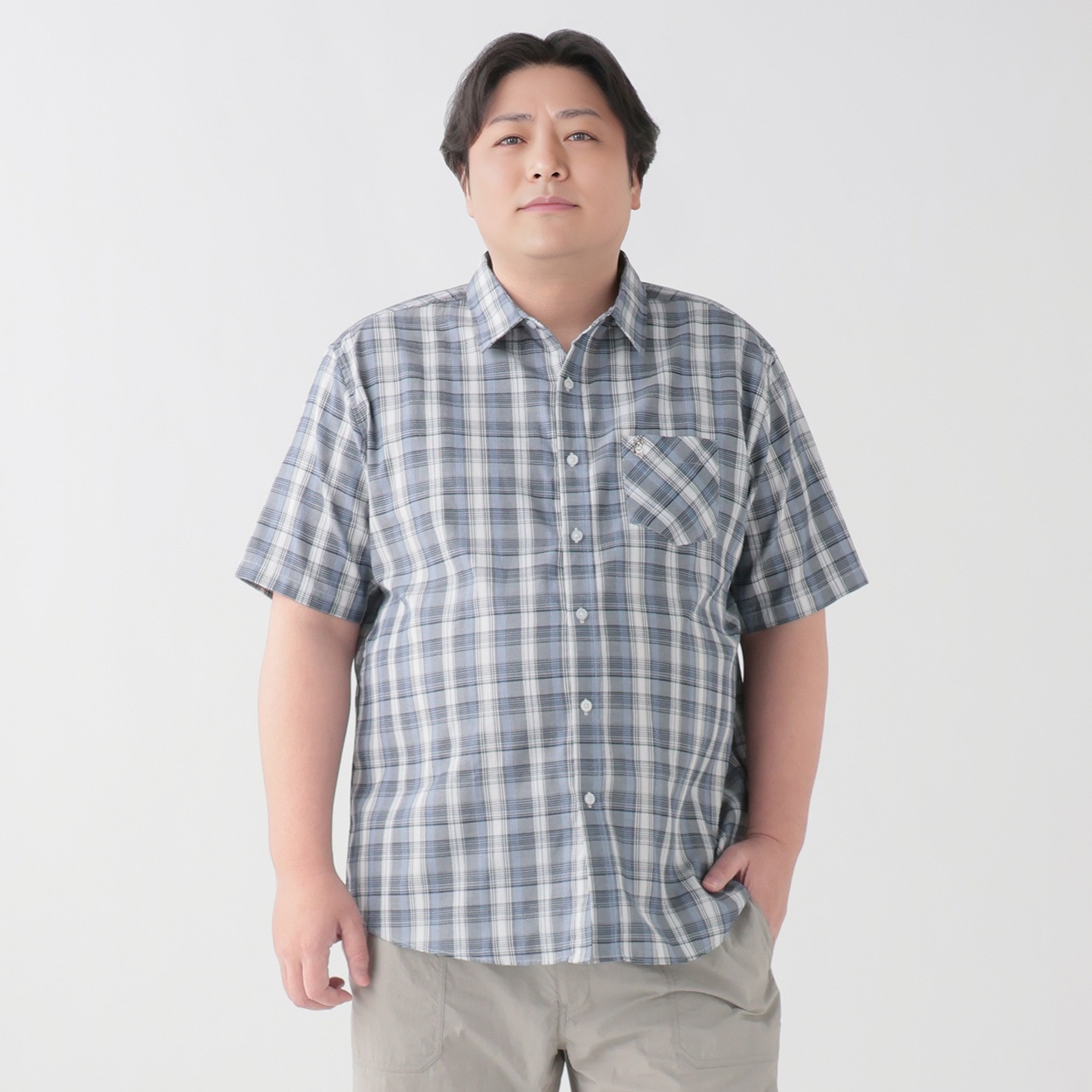 大きいサイズ MACBETH 半袖パナマシャツ メンズ GREATESS(グレイテス)(アオ-2L)
