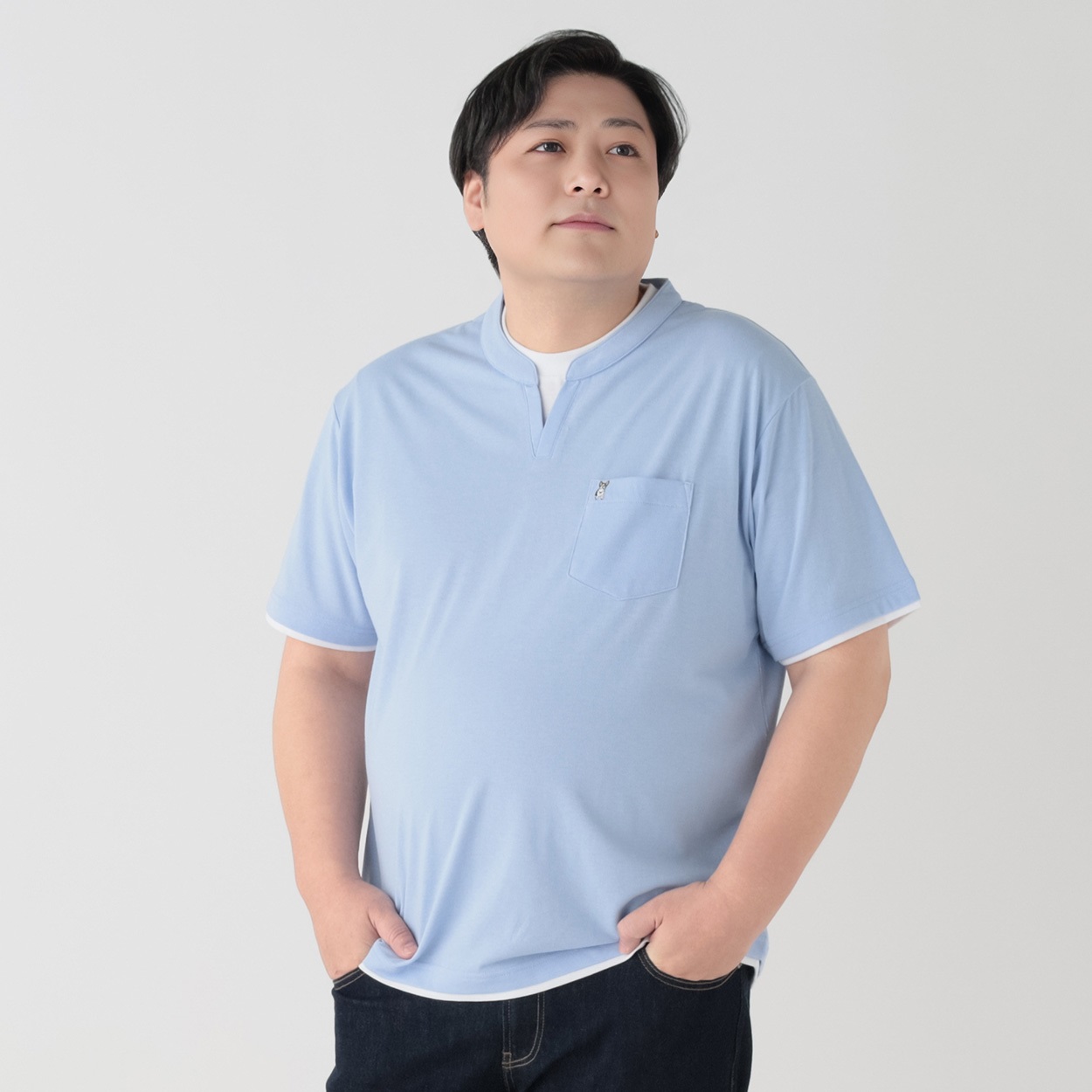 大きいサイズ MACBETH（マクベス）接触冷感レイヤードTシャツ メンズ GREATESS(グレイテス)(ウスアオ-4L)