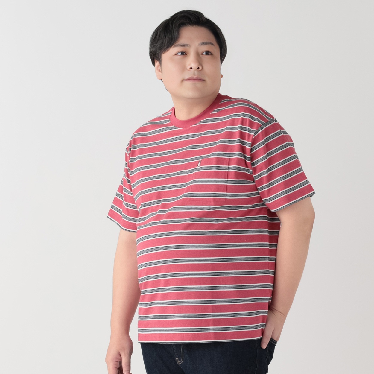 大きいサイズ MACBETH（マクベス）接触冷感ボーダーTシャツ メンズ GREATESS(グレイテス)(アカ-3L)