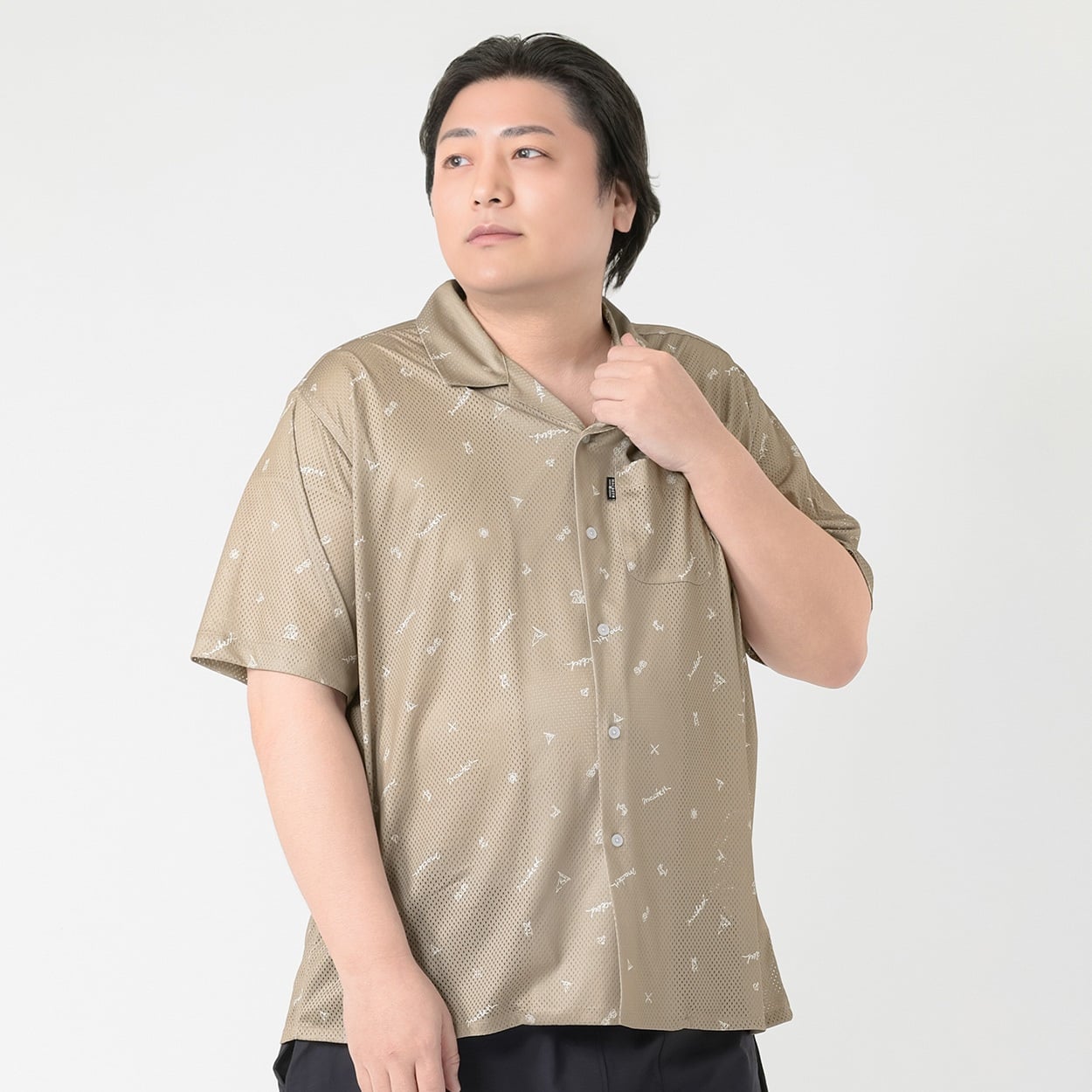 大きいサイズ MACBETH メッシュプリントシャツ メンズ GREATESS(グレイテス)(ウスチャ-4L)