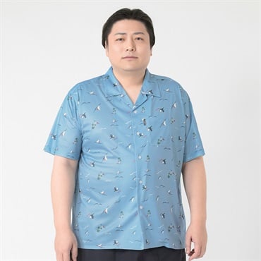 大きいサイズ MACBETH メッシュプリントシャツ メンズ GREATESS(グレイテス)(アオ-3L)