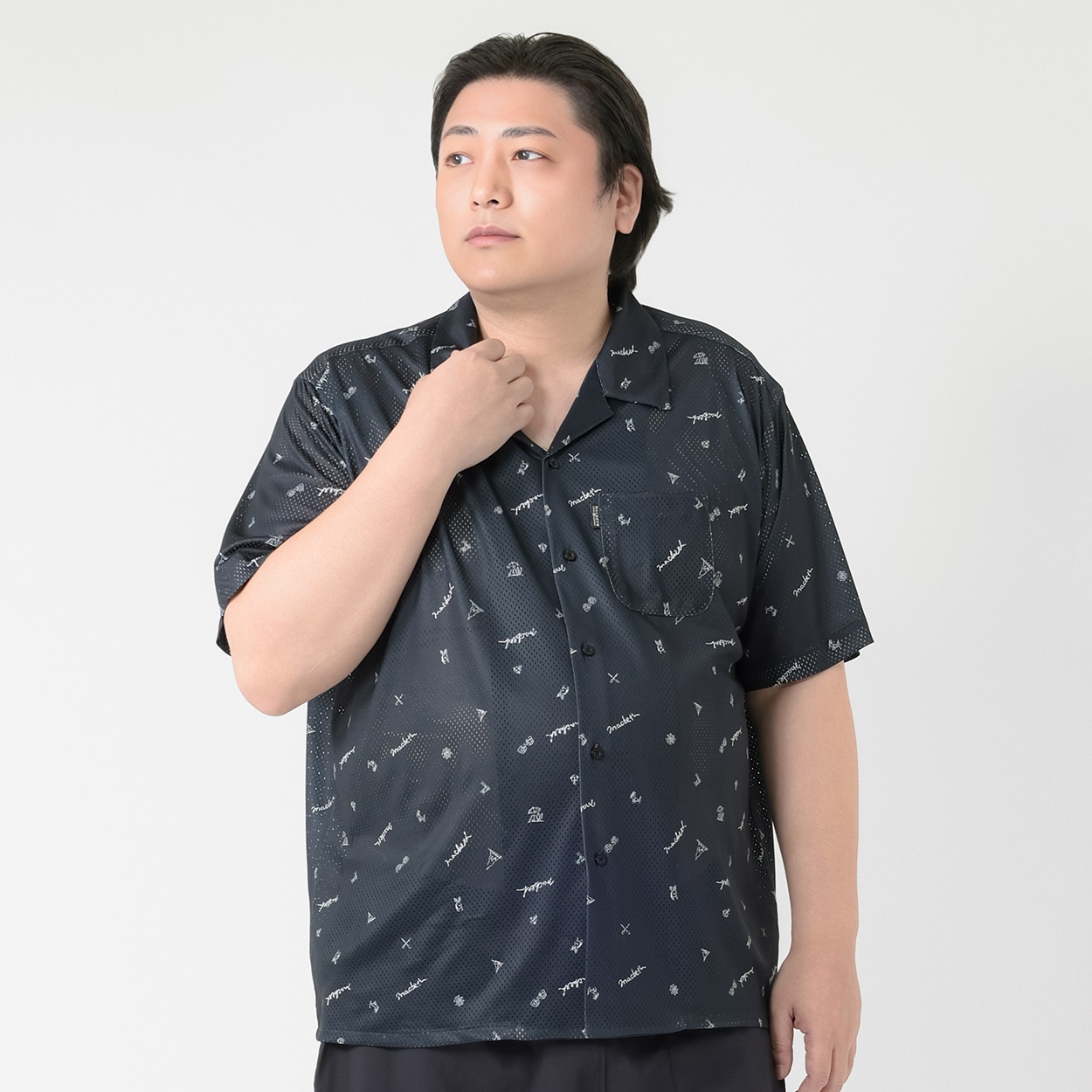 大きいサイズ MACBETH メッシュプリントシャツ メンズ GREATESS(グレイテス)(コイアオ-4L)