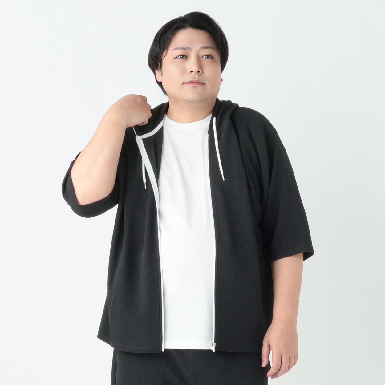 大きいサイズ ふくれ5分袖パーカー メンズ GREATESS(グレイテス 