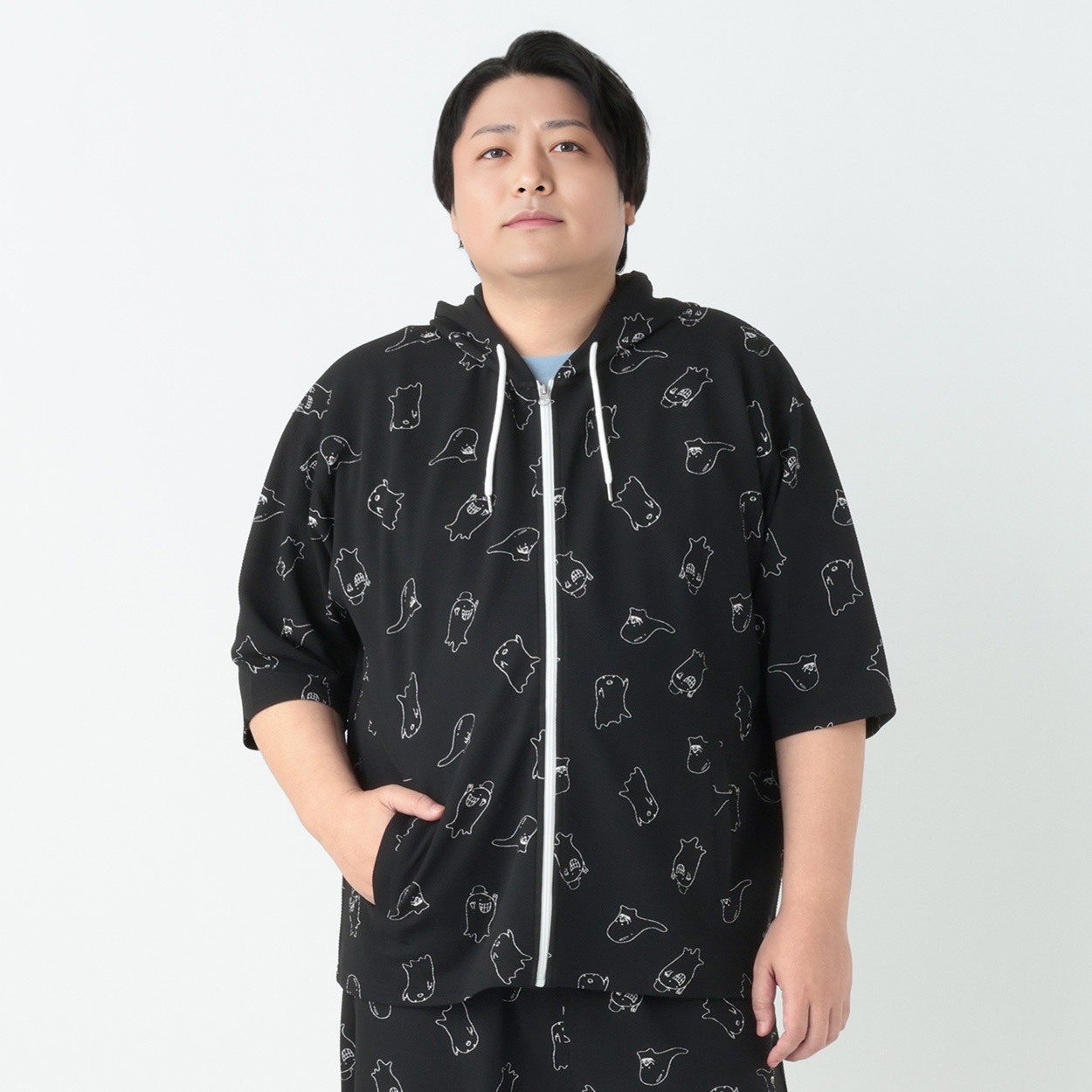 大きいサイズ ふくれ5分袖パーカー メンズ GREATESS(グレイテス 