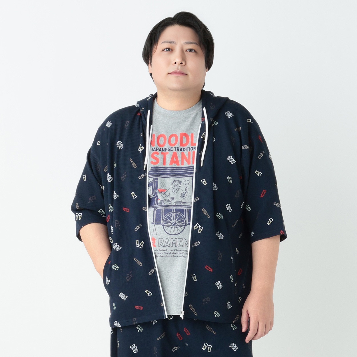 大きいサイズ ふくれ5分袖パーカー メンズ GREATESS(グレイテス 