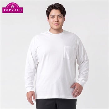 トップバリュ(TOPVALU) 大きいサイズ シルキーコットンポケット付Tシャツ メンズ GREATESS(グレイテス)(シロ-3L)