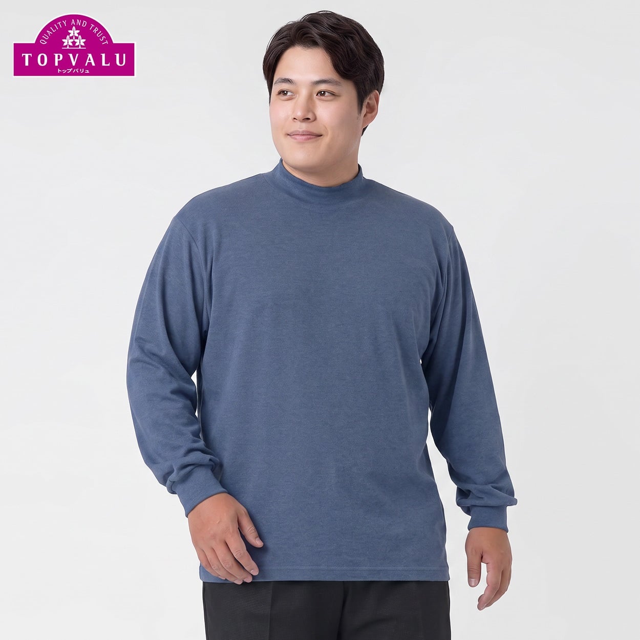 GREATESS(グレイテス) 大きいサイズ コットン起毛モックネックTシャツ メンズ トップバリュ(TOPVALU)(アオ-2L)