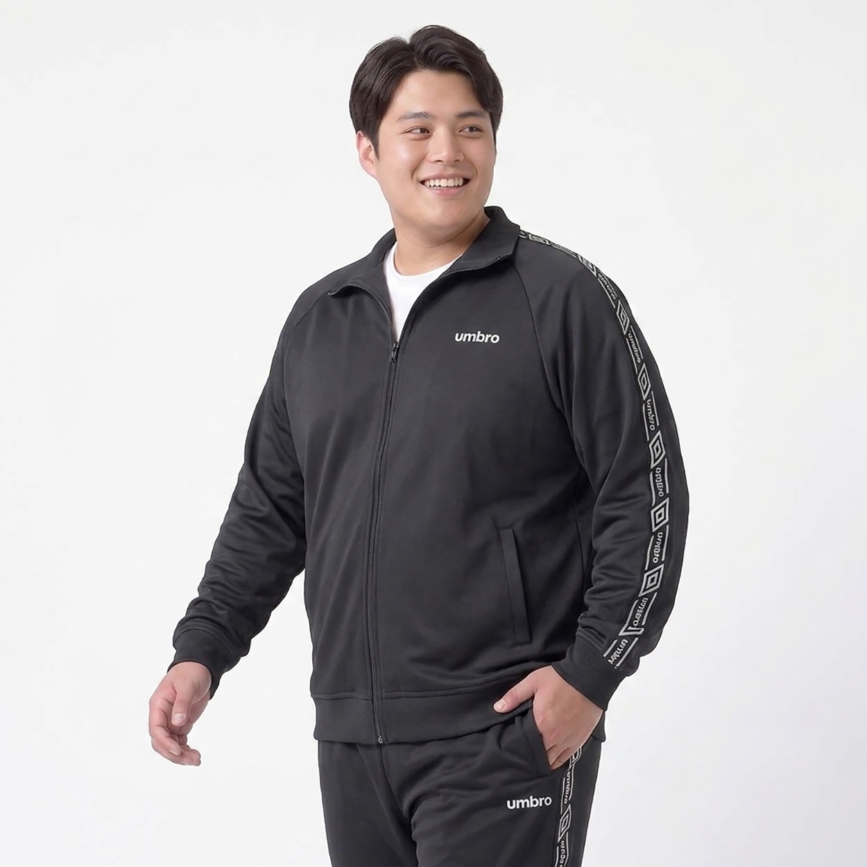大きいサイズ UMBRO ラインテープジャケット メンズ GREATESS(グレイテス)(クロ-5L)
