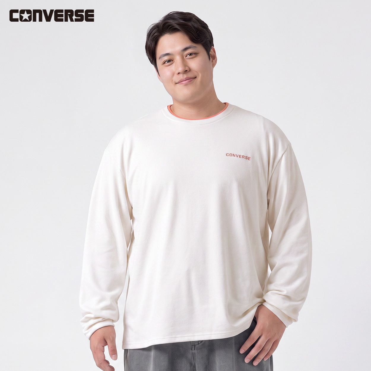 大きいサイズ CONVERSE もちもちTトレーナー メンズ GREATESS(グレイテス)(キナリ-2L)