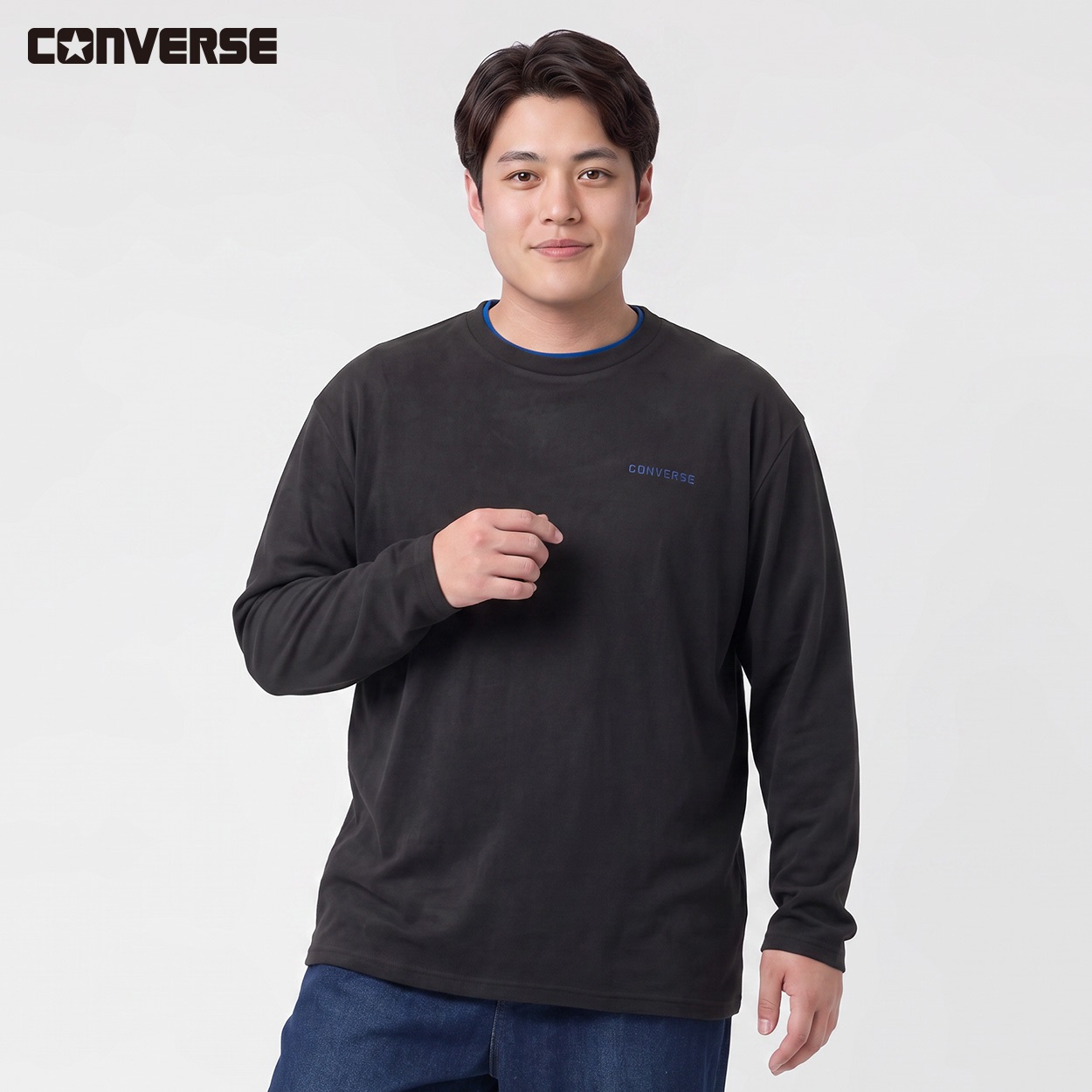 大きいサイズ CONVERSE もちもちTトレーナー メンズ GREATESS(グレイテス)(クロ-4L)