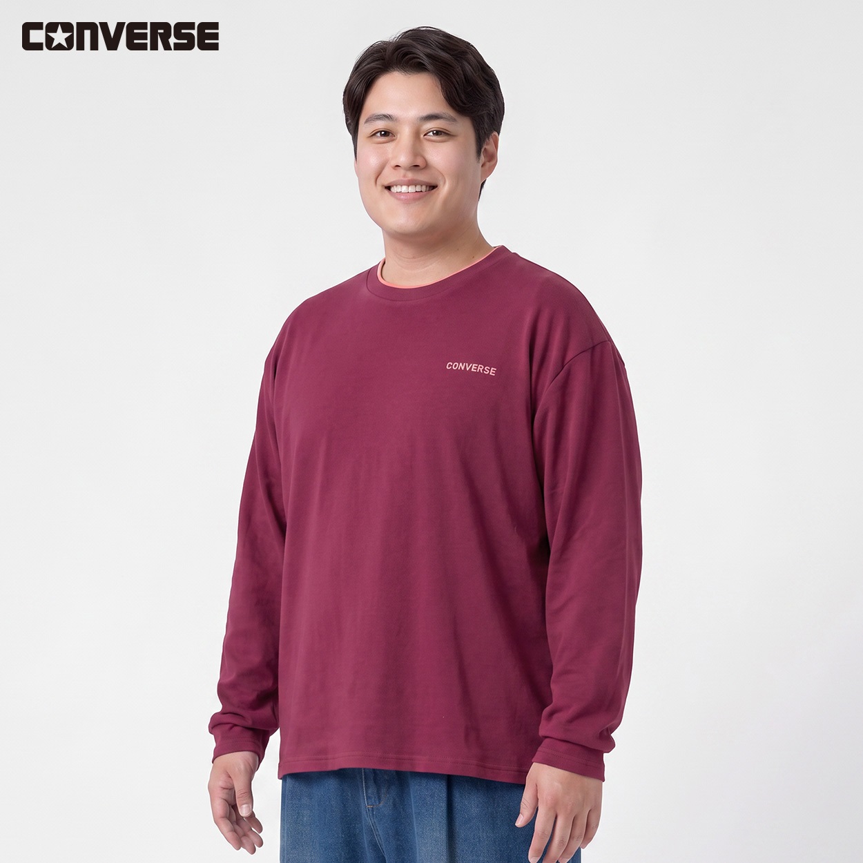大きいサイズ CONVERSE もちもちTトレーナー メンズ GREATESS(グレイテス)(アカ-2L)