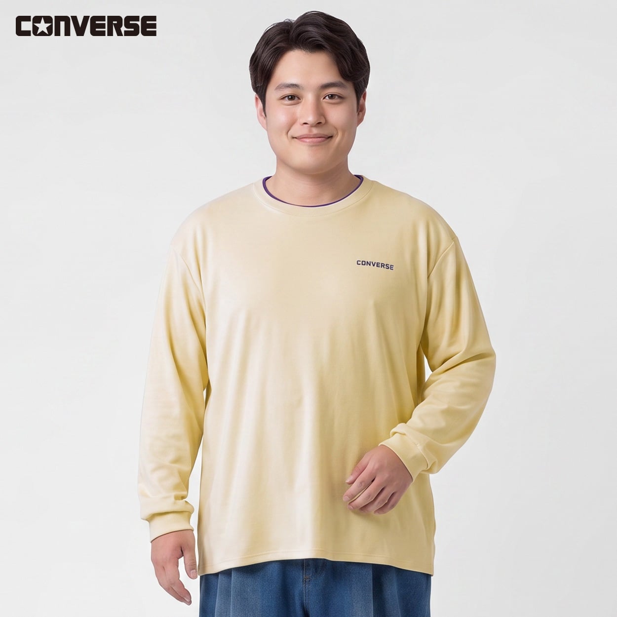 大きいサイズ CONVERSE もちもちTトレーナー メンズ GREATESS(グレイテス)(キイロ-2L)