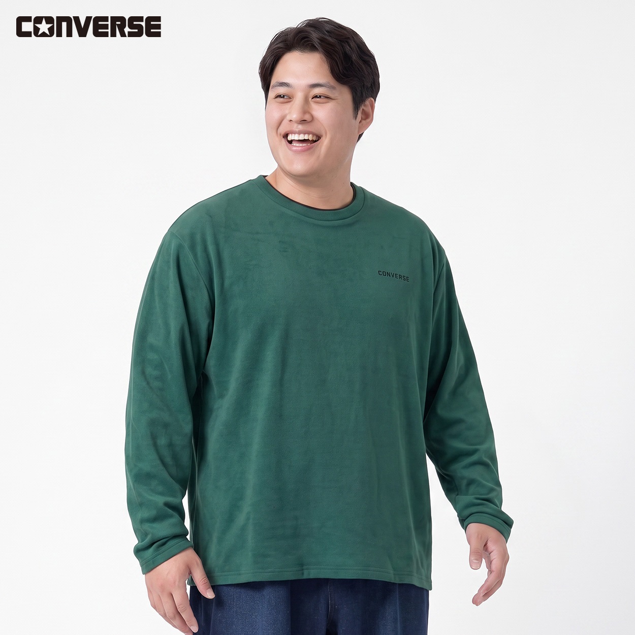 大きいサイズ CONVERSE もちもちTトレーナー メンズ GREATESS(グレイテス)(ミドリ-5L)