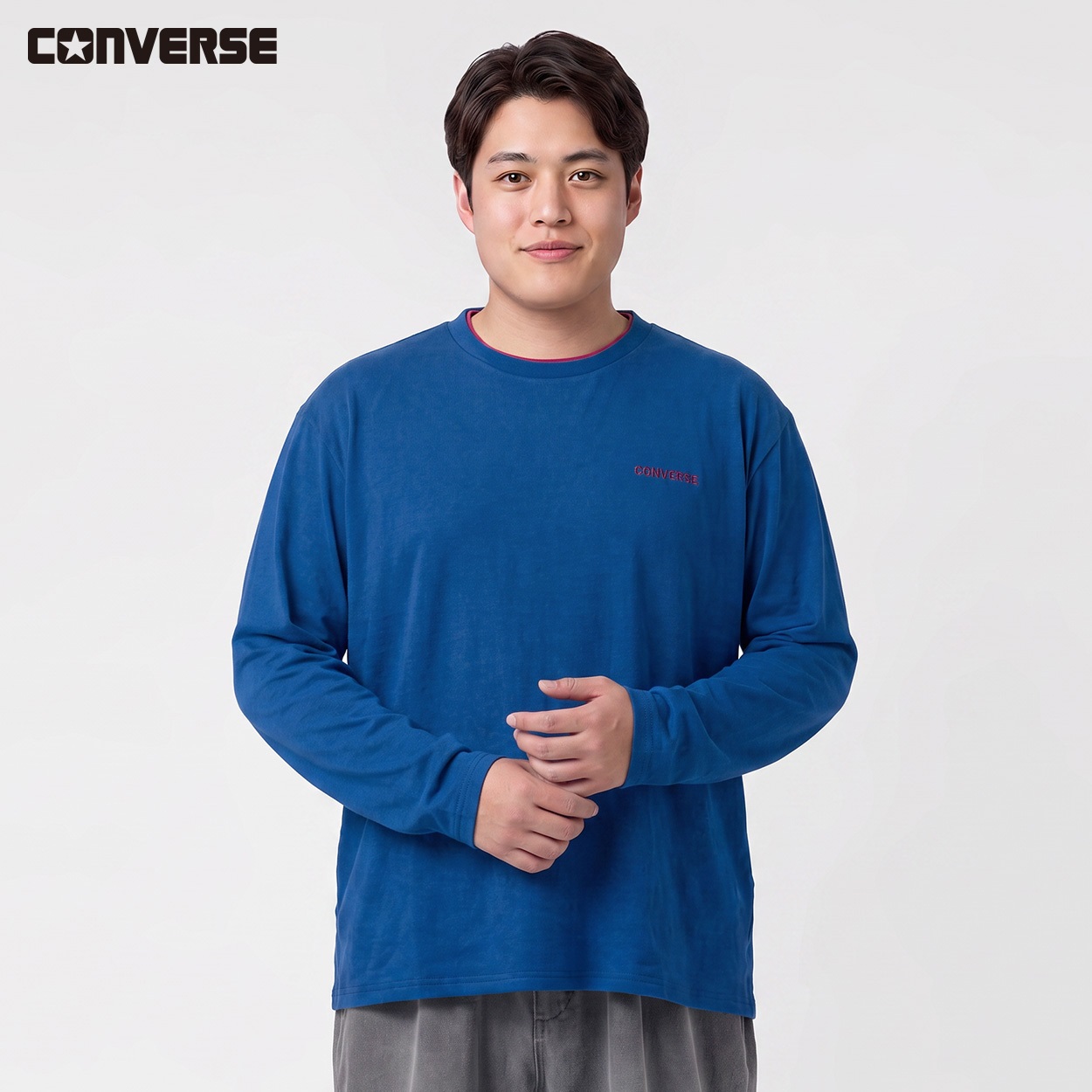 大きいサイズ CONVERSE もちもちTトレーナー メンズ GREATESS(グレイテス)(アオ-4L)