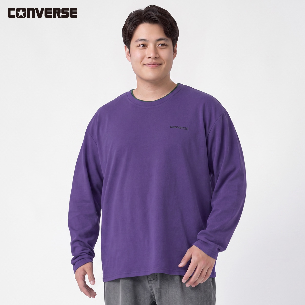 大きいサイズ CONVERSE もちもちTトレーナー メンズ GREATESS(グレイテス)(コイムラサキ-4L)