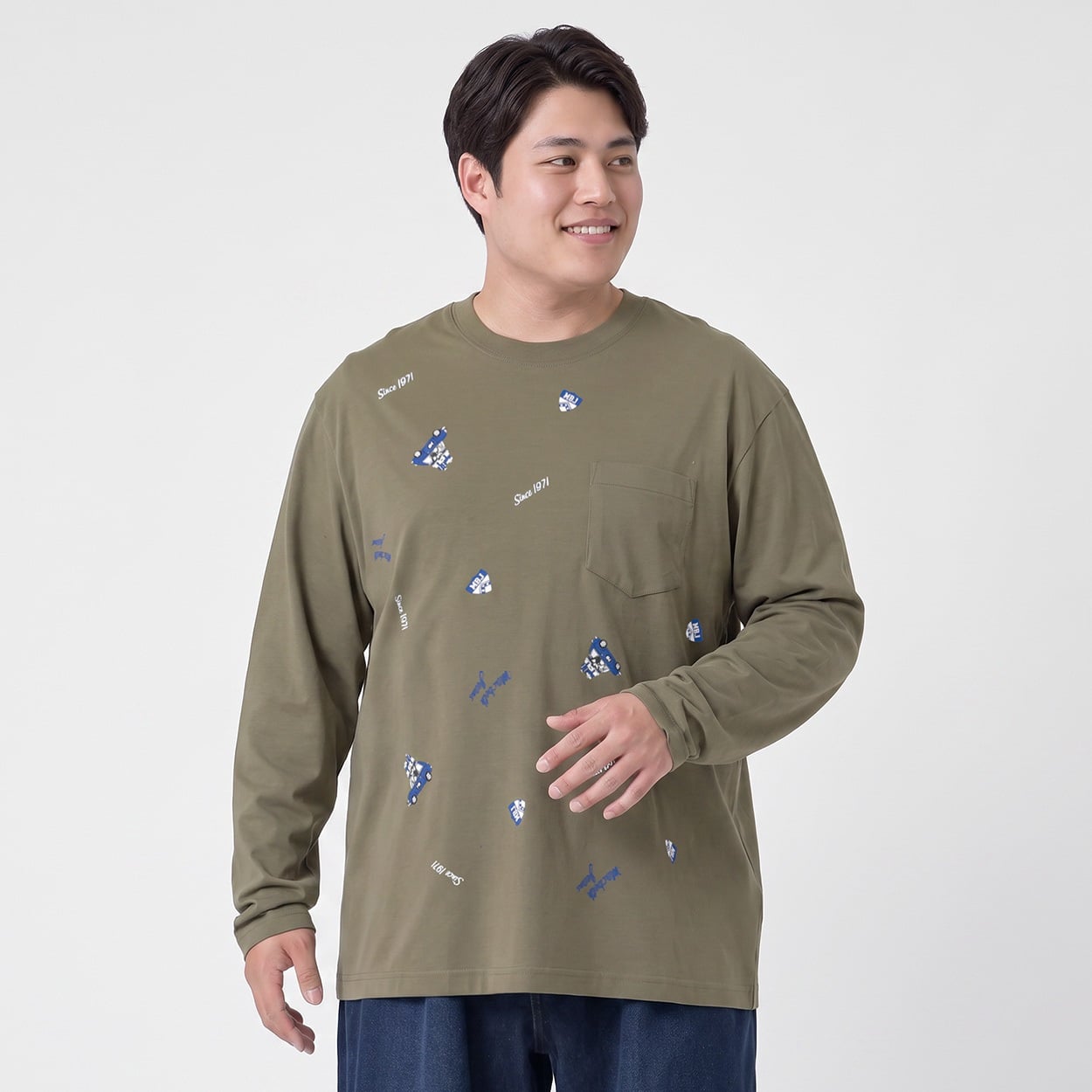大きいサイズ プリントロングTシャツ メンズ GREATESS(グレイテス)(ミドリ-5L)