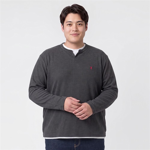 大きいサイズ フェイクレイヤードロングTシャツ メンズ GREATESS(グレイテス)(チャコ－ルグレ－-3L)