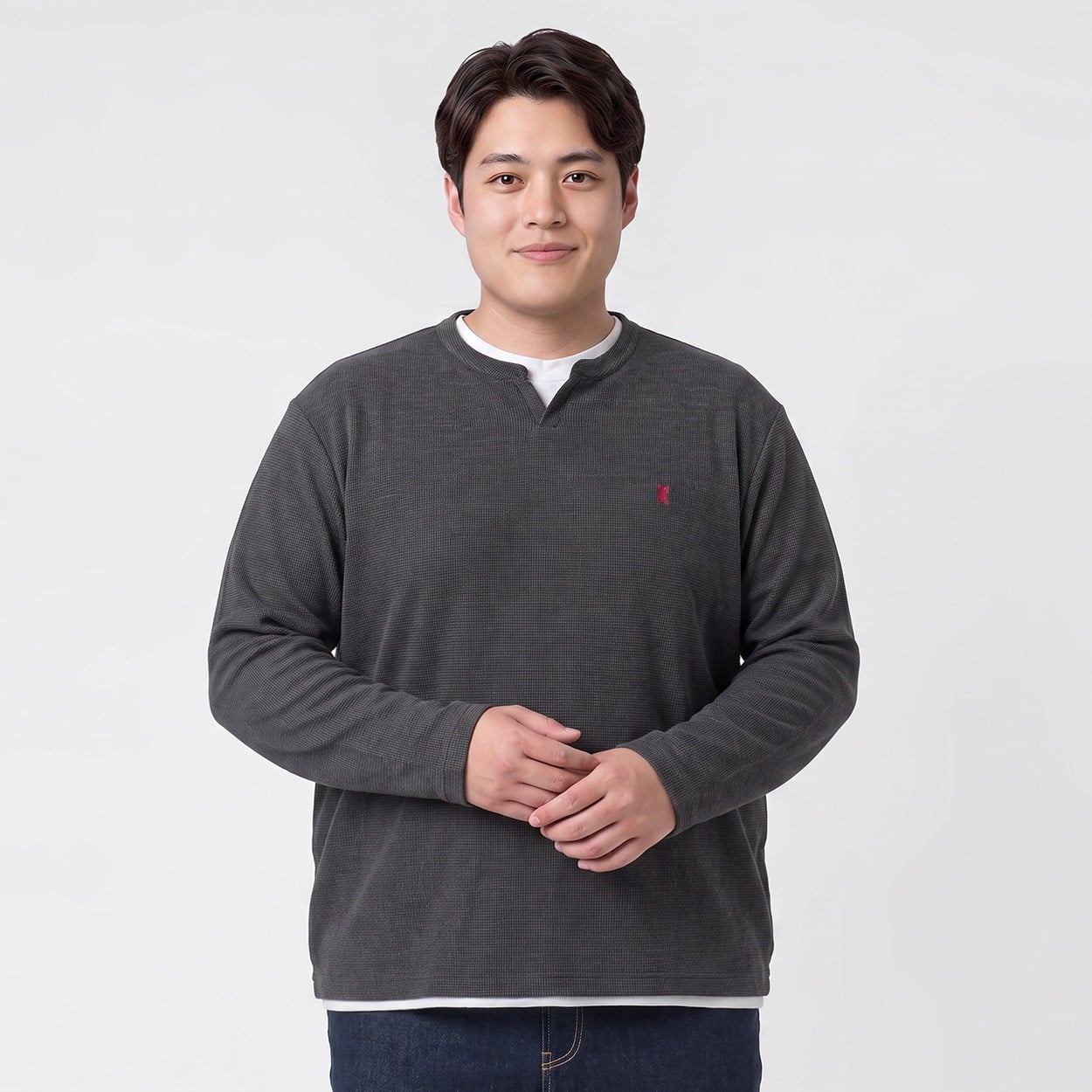 大きいサイズ フェイクレイヤードロングTシャツ メンズ GREATESS(グレイテス)(チャコ－ルグレ－-5L)