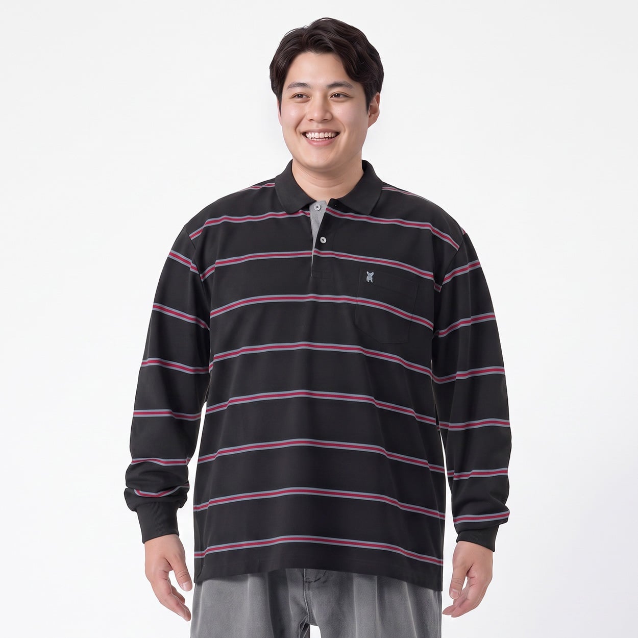 大きいサイズ 長袖ポロシャツ メンズ GREATESS(グレイテス)(クロ-5L)