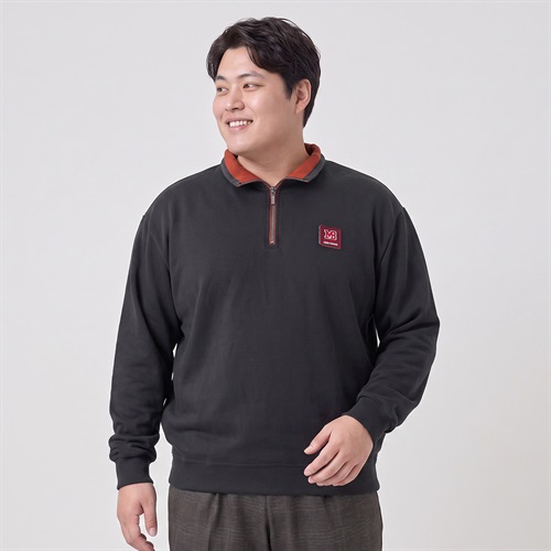大きいサイズ 裏起毛ハーフジップ メンズ GREATESS(グレイテス)(クロ-3L)