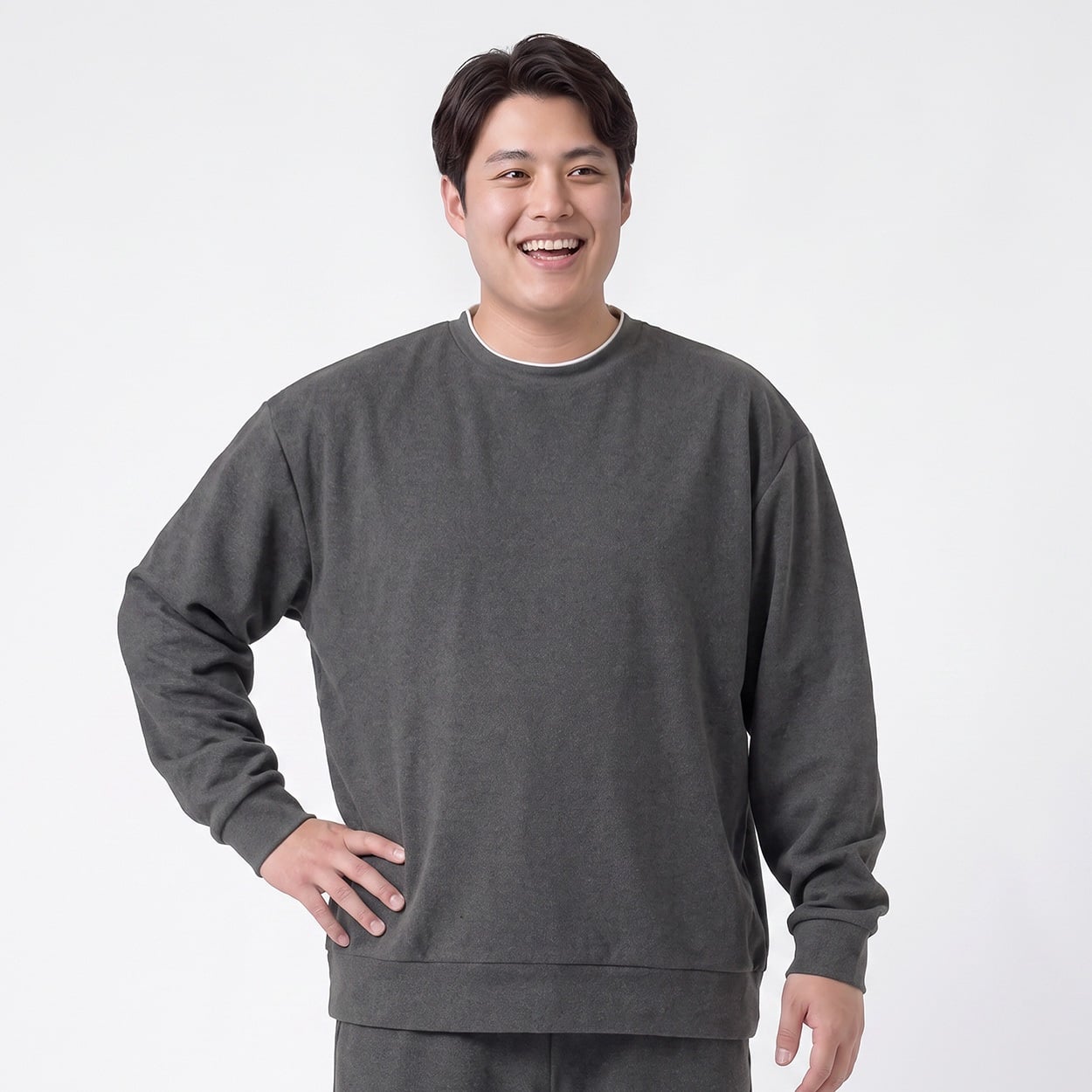 大きいサイズ 起毛レイヤードクルーTシャツ メンズ GREATESS(グレイテス)(チャコ－ルグレ－-3L)
