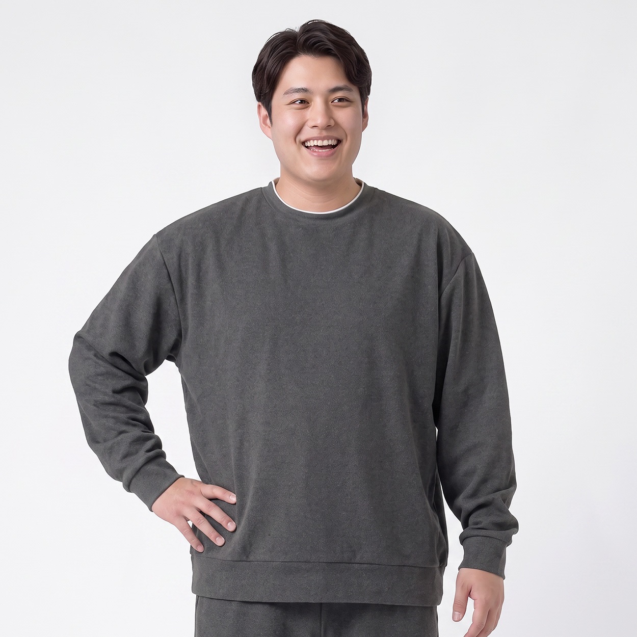 大きいサイズ 起毛レイヤードクルーTシャツ メンズ GREATESS(グレイテス)(チャコ－ルグレ－-5L)