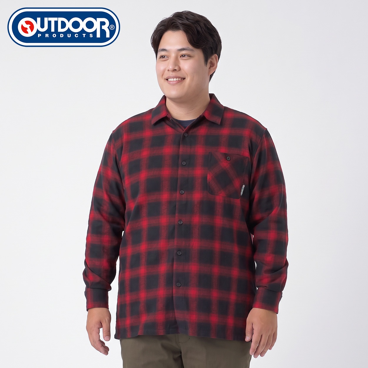 大きいサイズ OUTDOOR PRODUCTS ビエラ起毛チェックシャツ メンズ GREATESS(グレイテス)(アカ-3L)