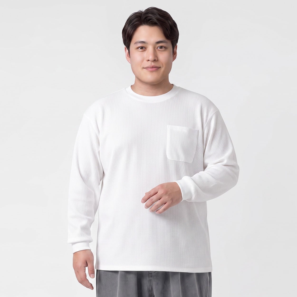大きいサイズ ビズ長袖Tシャツ メンズ GREATESS(グレイテス)(シロ-5L)