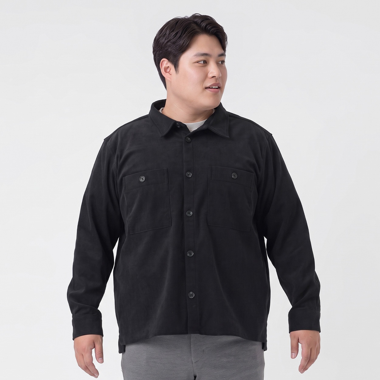 大きいサイズ ニットコールシャツジャケット メンズ GREATESS(グレイテス)(クロ-5L)