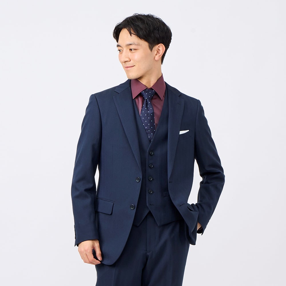 BB6新品未使用！裾上済！ネイビーストレッチ3ピーススーツ！快適ウォッシャブル！ ウォッシャブルストレッチ3ピース メンズ | イオンスタイル