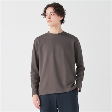 DAUSPICE クルーネック長袖Tシャツ メンズ(ブラウン-S)