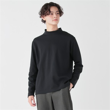 DAUSPICE モックネック長袖Tシャツ メンズ(ブラック-S)