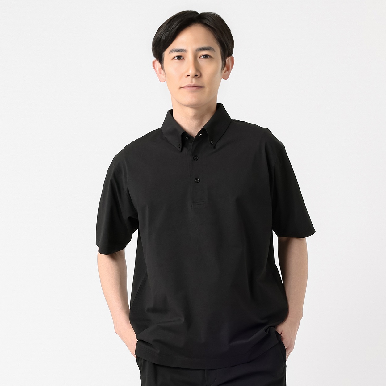 NEO FIT ジャガードメッシュポロシャツ メンズ(クロ-M)