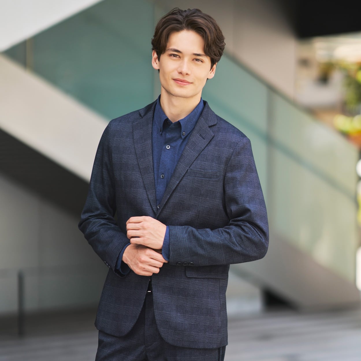NEO FIT ストレッチニット セットアップ ジャケット メンズ(ウスアオ-M)