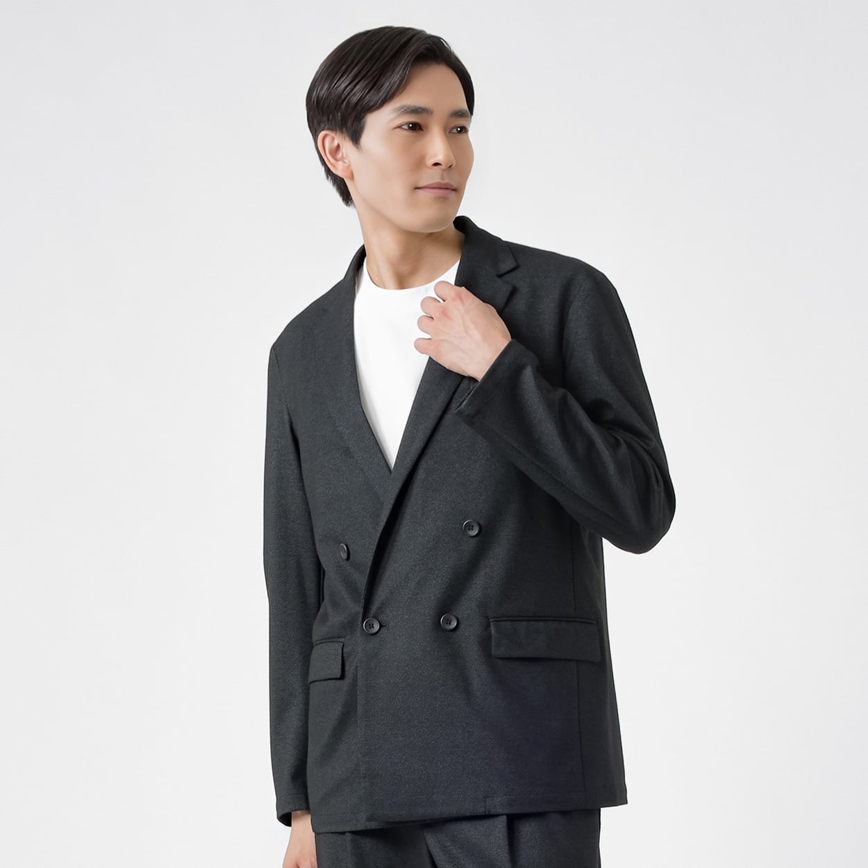 DAUSPICE 起毛セットアップジャケット（ブラック・W） メンズ(クロ-LL)