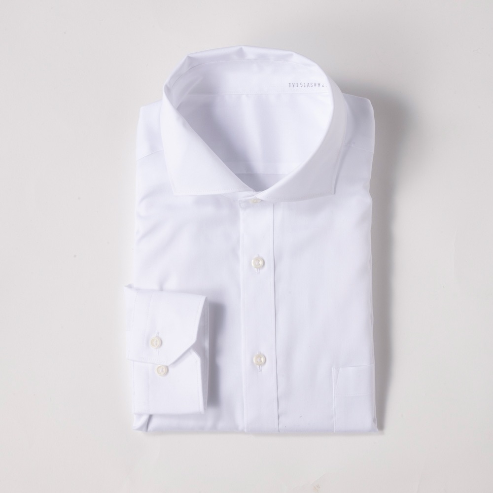 プレミアムコットン スリムドレスシャツ（ワイド衿） メンズ(シロ-XL(43-82))