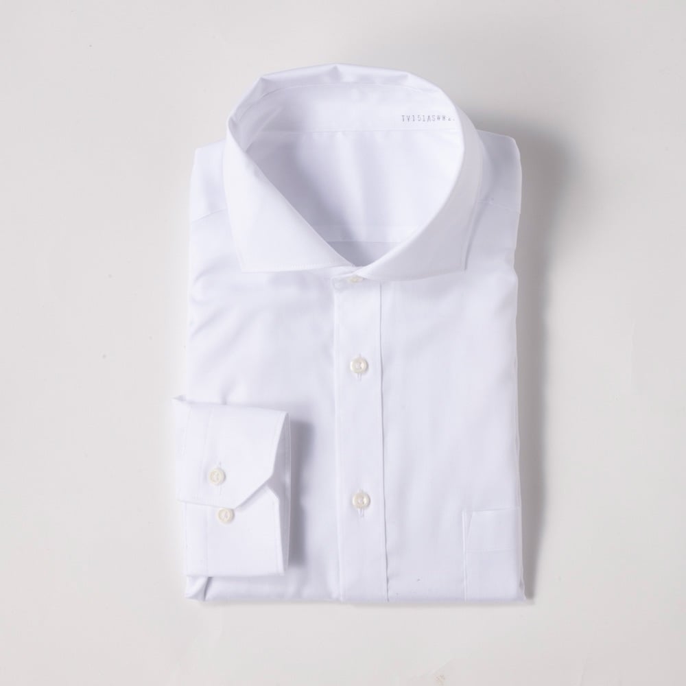 プレミアムコットン スリムドレスシャツ（ワイド衿） メンズ(シロ-XL(43-86))