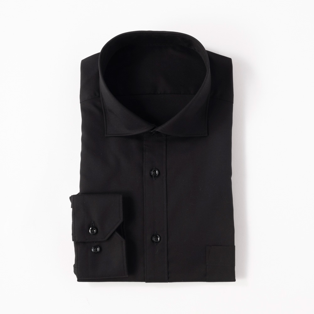 プレミアムコットン スリムドレスシャツ（ワイド衿） メンズ(クロ-2XL(45-88))