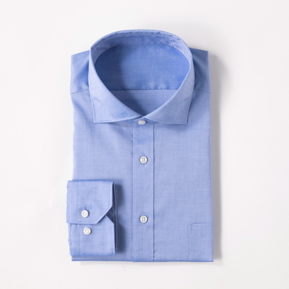 プレミアムコットン スリムドレスシャツ（ワイド衿） メンズ(アオ-2XL(45-88))